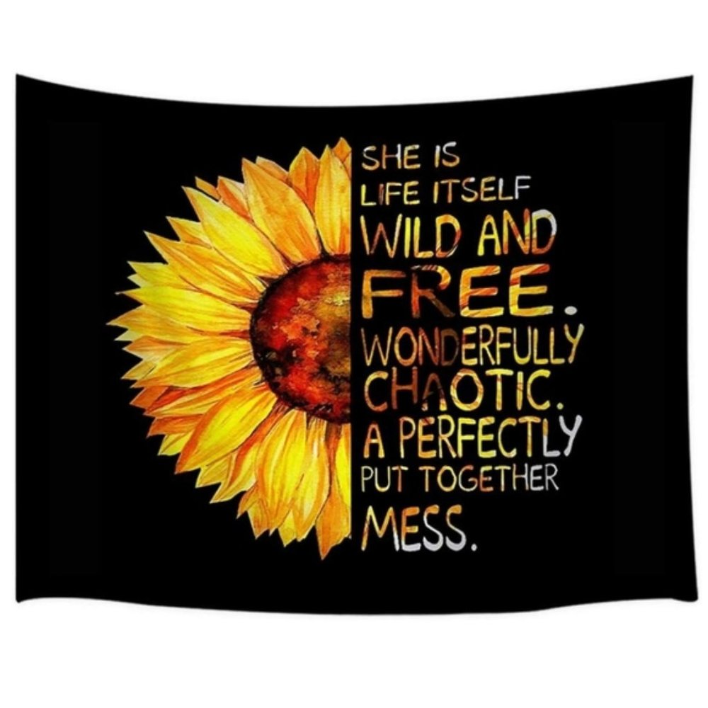 Motivational Quote Sunflower Tapestry Wild Free